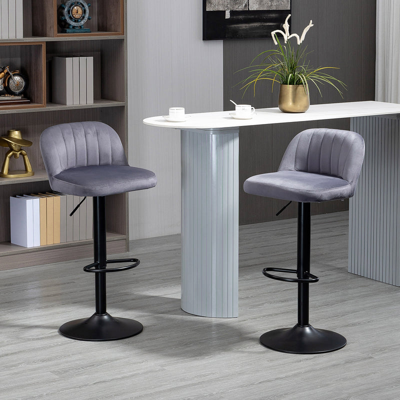 Set 2 Sgabelli Bar 43x45x81-101 cm con Schienale e Poggiapiedi in Poliestere Grigio-9