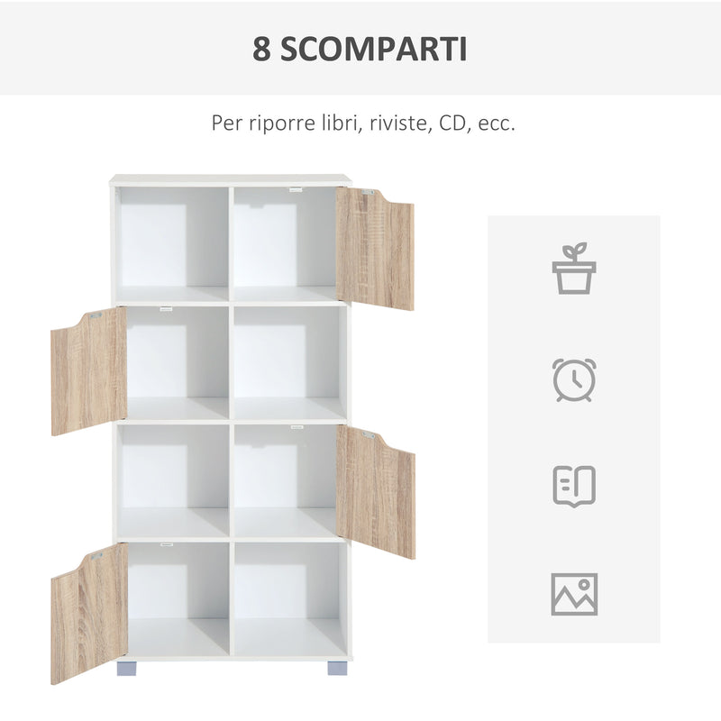 Libreria di Design a 8 Scompartimenti in Legno Bianco 60x30x122 cm -4