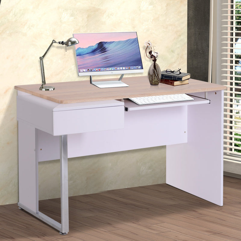 Scrivania da Ufficio con Ripiano Tastiera in Legno Bianco e Rovere 130x70x75.5 cm -2