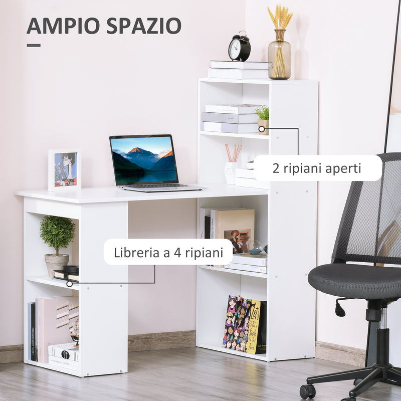 Scrivania da Ufficio con Libreria in Legno Bianco 120x55x120 cm -5