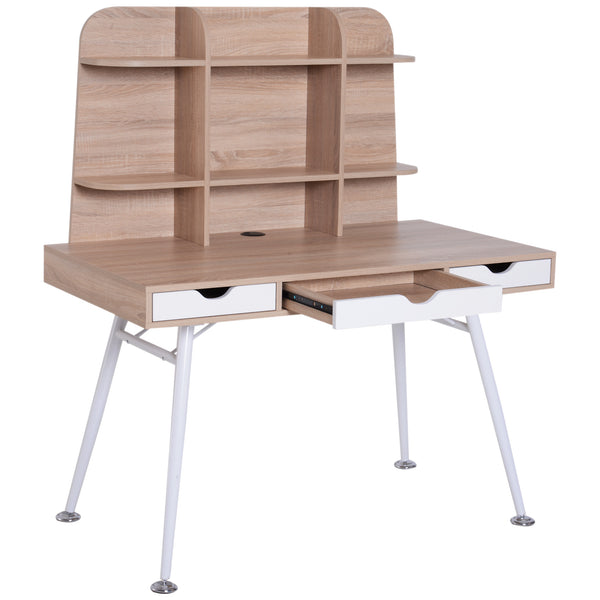 acquista Bureau avec tiroirs et bibliothèque en bois blanc et chêne 120x65,5x138,5 cm