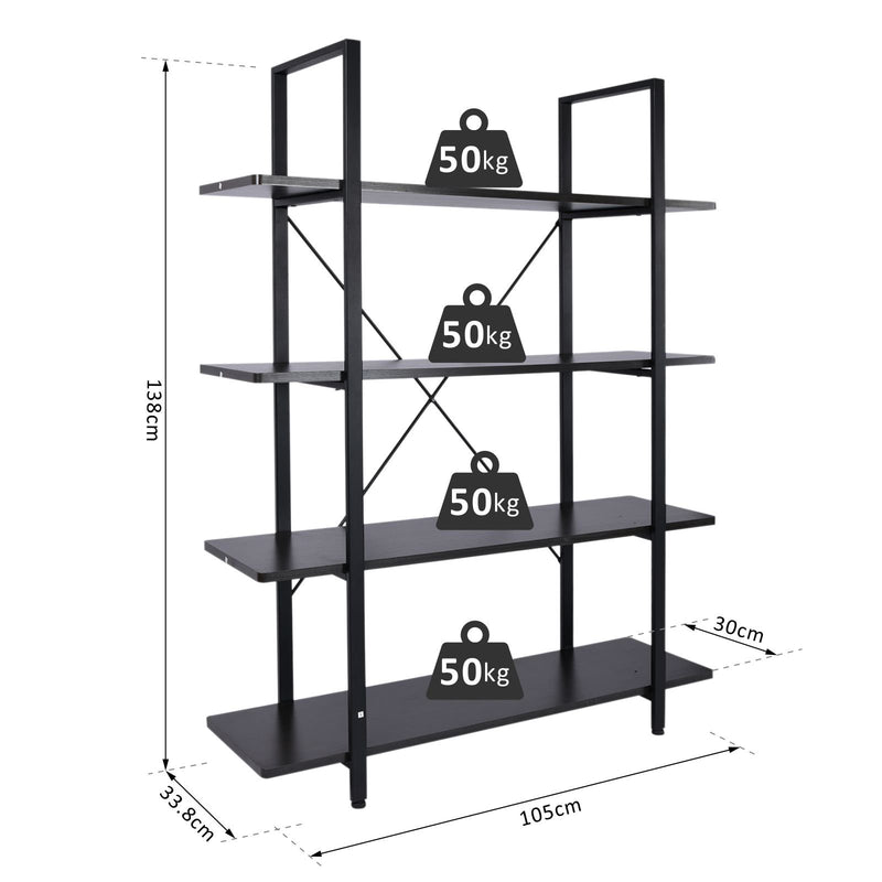 Libreria Scaffale a 4 ripiani aperti stile industriale in acciaio Nero 105x33.8x138 cm -3