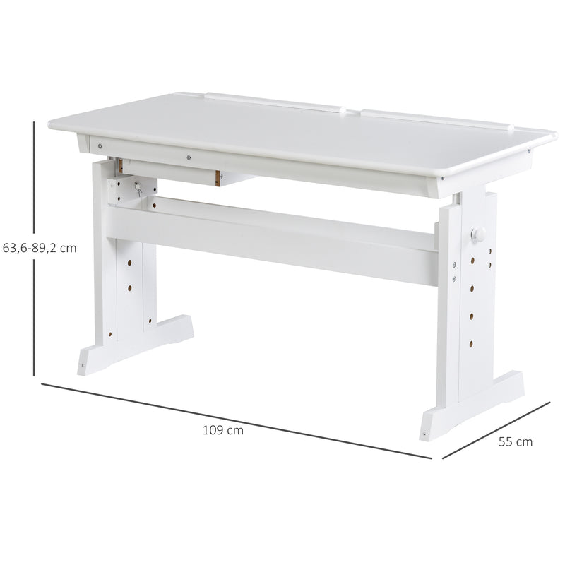 Scrivania da Ufficio con Ripiano Inclinabile e Altezza Regolabile in MDF 109x55x63,6 cm  Bianca-3