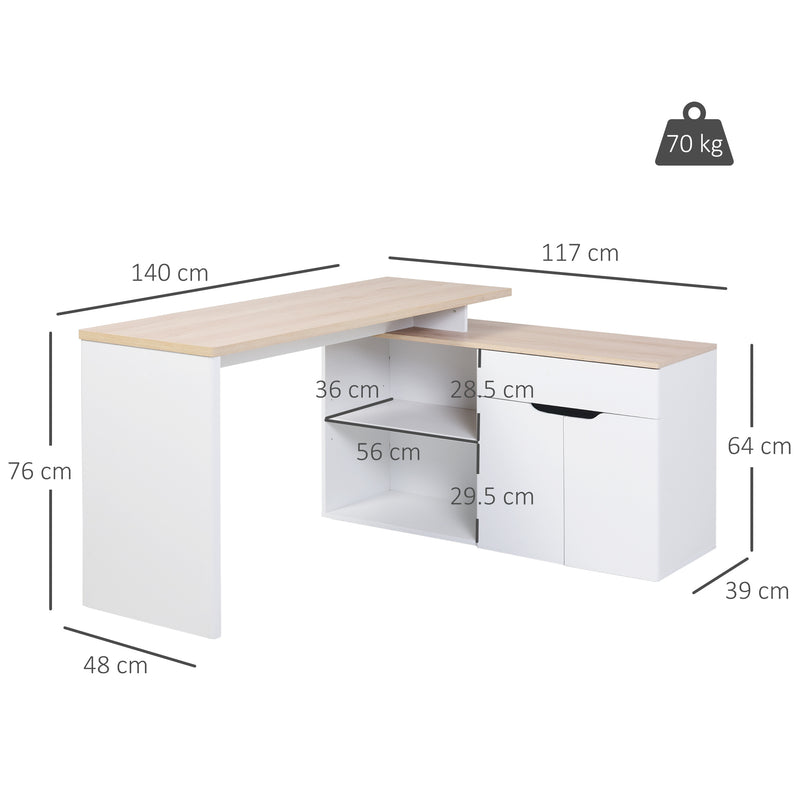 Scrivania da Ufficio Angolare 2 Ripiani 140x117x76 cm in Legno -8