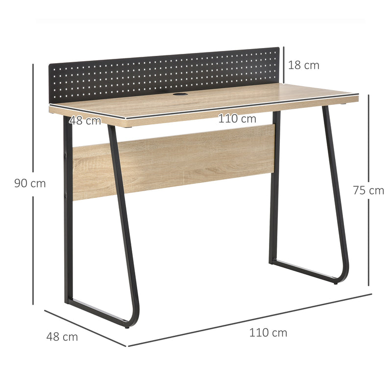 Scrivania con Foro Passacavi 110x48x90 cm in Legno e Metallo Nero-3