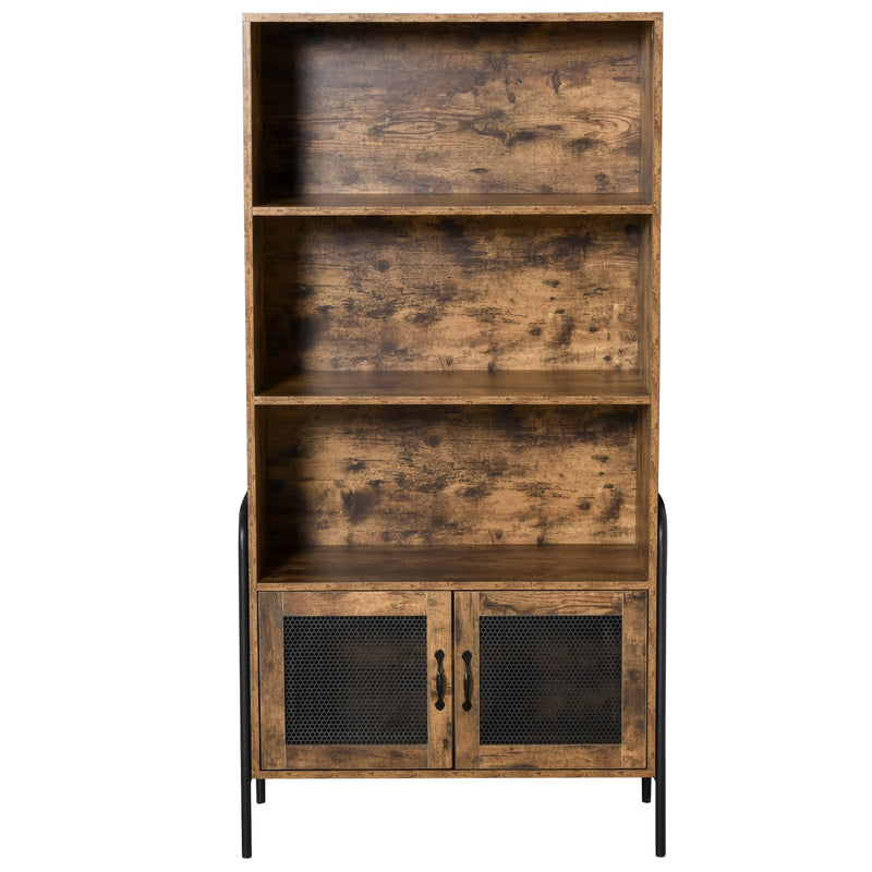 Libreria 3 Ripiani e 2 Ante 81x40x160 cm in Legno e Metallo Marrone e Nero-4