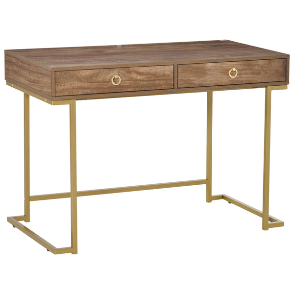 Console d'Entrée 2 Tiroirs 110x55x76 cm en Métal et MDF Marron et Or sconto