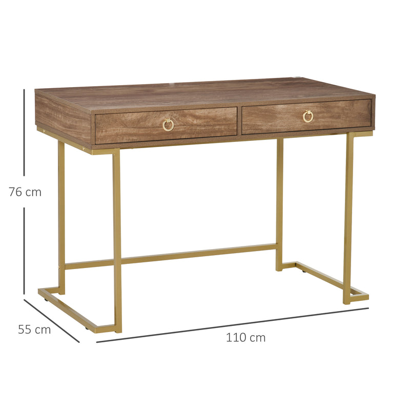 Consolle Ingresso 2 Cassetti 110x55x76 cm in Metallo e MDF Marrone e Oro-3