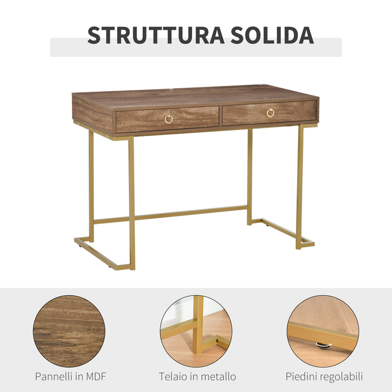 Consolle Ingresso 2 Cassetti 110x55x76 cm in Metallo e MDF Marrone e Oro-7