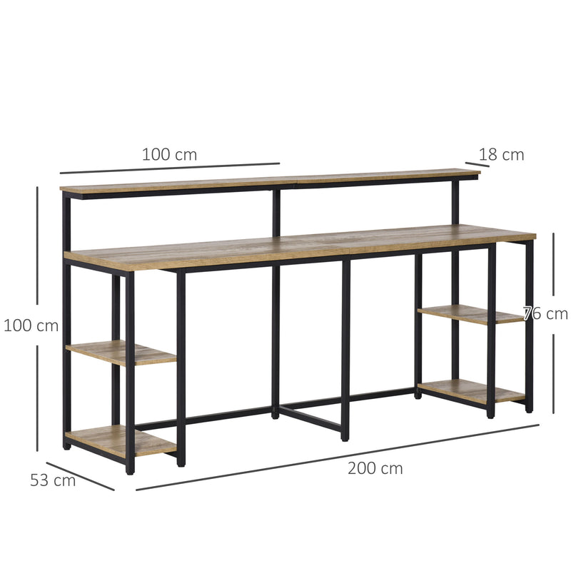 Scrivania da Ufficio Doppia 200x53x100 cm in Metallo e MDF Nero Marrone-3