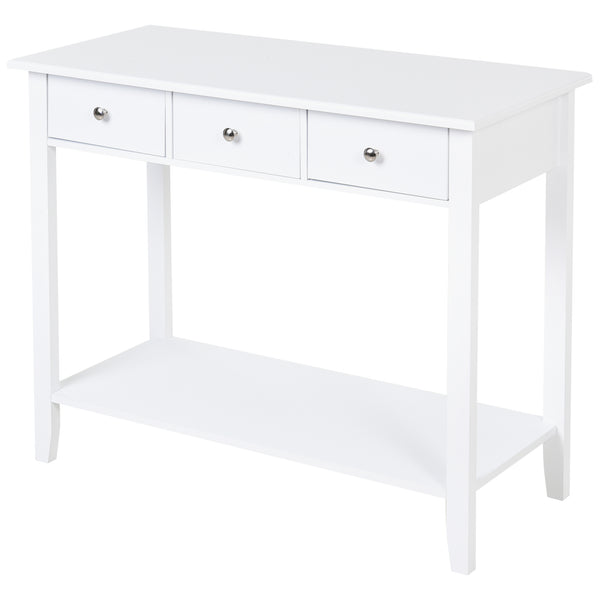 sconto Table console d'entrée 3 tiroirs 1 étagère 90x40x75 cm Blanc