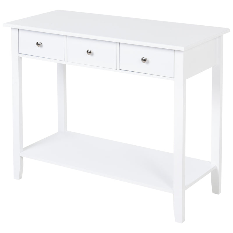 Tavolo Consolle per Ingresso 3 Cassetti 1 Ripiano 90x40x75 cm  Bianco-1