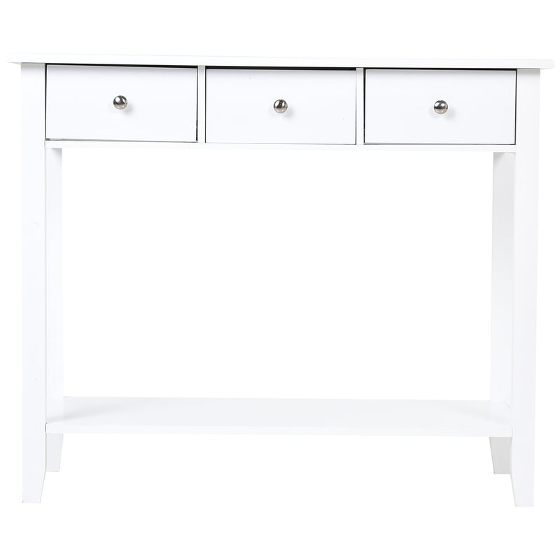 Tavolo Consolle per Ingresso 3 Cassetti 1 Ripiano 90x40x75 cm  Bianco-4