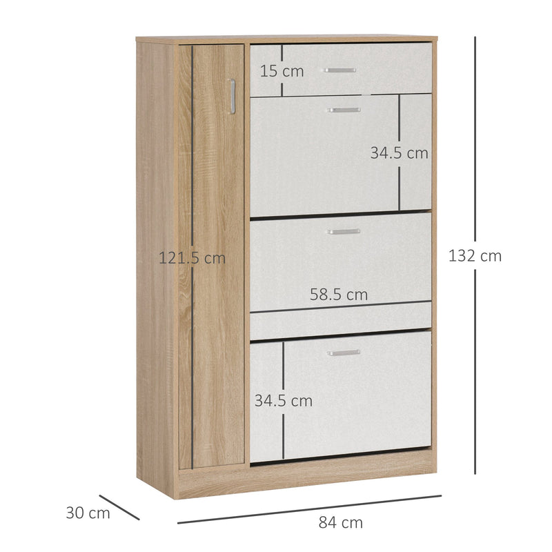 Scarpiera con 3 Ante a Ribalta 1Cassetto 1 Armadietto 84x30x132 cm in  Legno truciolare Rovere/Bianco-3