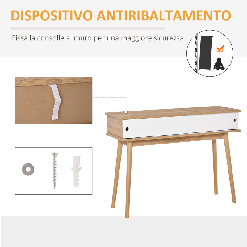 Consolle Ingresso 2 Scomparti 100x35x75 cm in MDF e Metallo Legno e Bianco-5