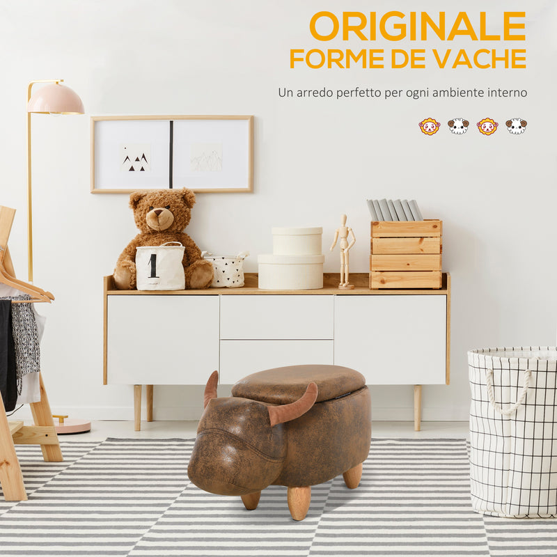 Pouf Poggiapiedi a Forma di Bufalo 62x35x36 cm in Tessuto Effetto Pelle Scamosciata Marrone-4