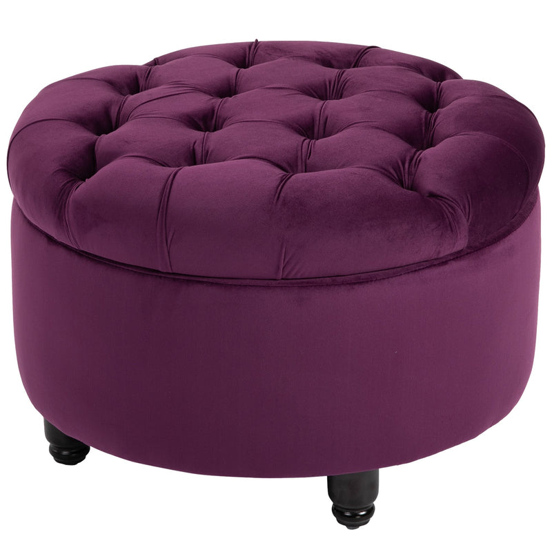 Pouf Contenitore con Coperchio in Velluto con Bottoni Trapuntati   Viola-1