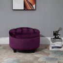 Pouf Contenitore con Coperchio in Velluto con Bottoni Trapuntati   Viola-2