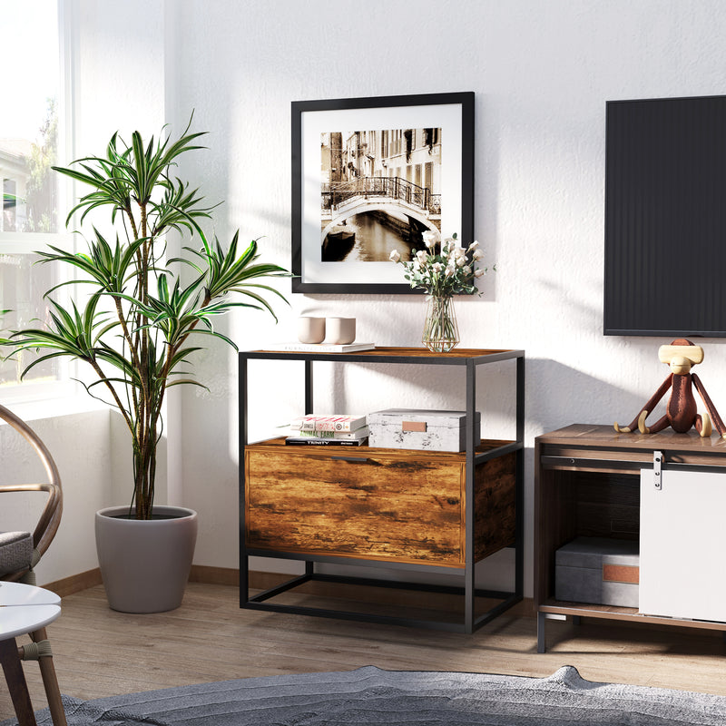 Mobile Credenza 1 Cassetto 73x45,5x76 cm in Legno e Metallo  Nera-2