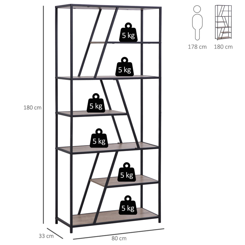 Libreria 9 Ripiani 80x33x180 cm in Legno e Metallo  Nera-9