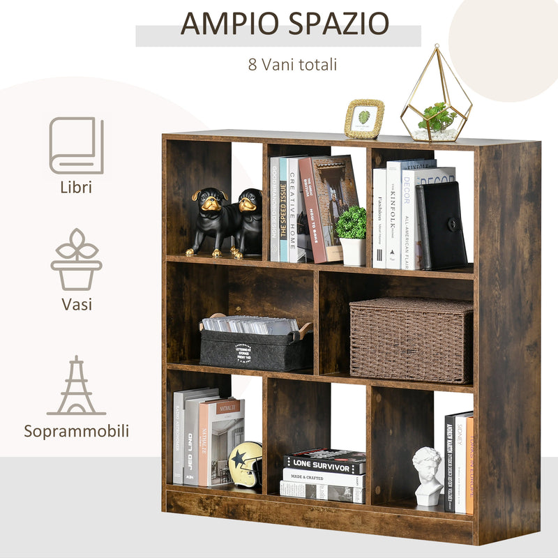 Libreria 3 Ripiani 8 Vani 97,5x30x100 cm in MDF Marrone Rustico-5