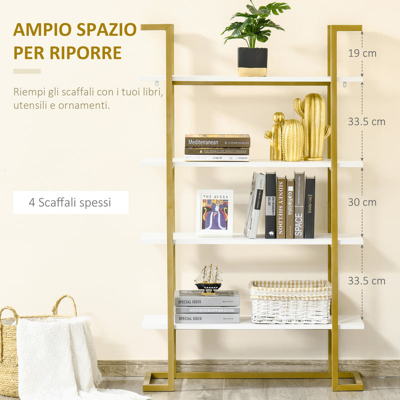 Libreria 4 Ripiani 92x35x152 cm in MDF e Acciaio Bianco e Oro-4