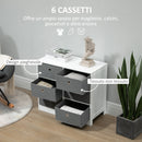 Cassettiera 72x35x62 cm 6 Cassetti in Tessuto Non Tessuto e MDF Bianco e Grigio-6