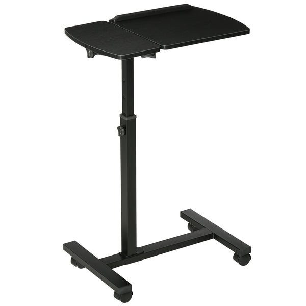 prezzo Table pour ordinateur portable 58x34x72-90 cm avec aggloméré et roues en métal noir