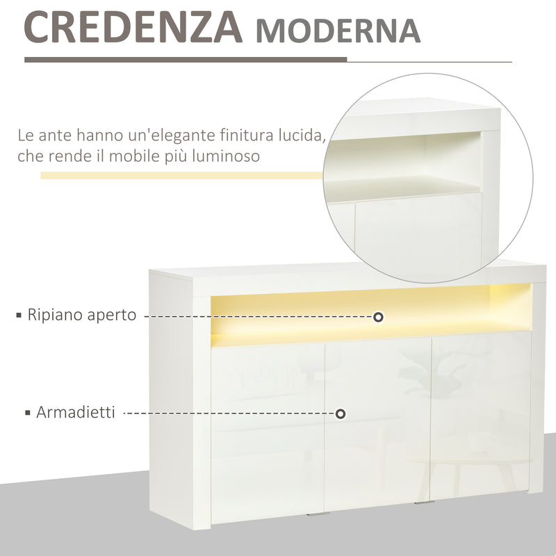 Credenza Moderna 3  Ante con Luci LED 155x40x92 cm in Legno Bianco-5