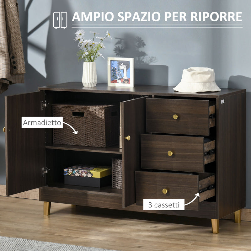 Credenza 3 Cassetti 2 Ante 120x42,5x80 cm in MDF Marrone-4