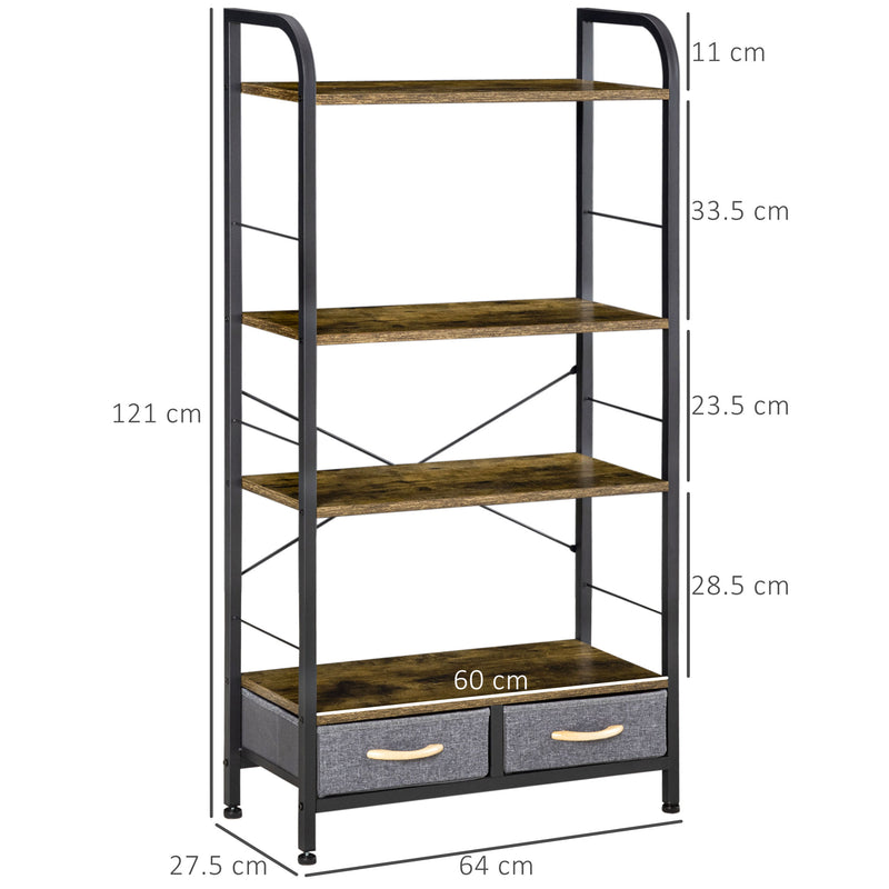 Libreria 4 Scaffali 2 Cassetti 64x27,5x121 cm in Acciaio e Truciolato-3