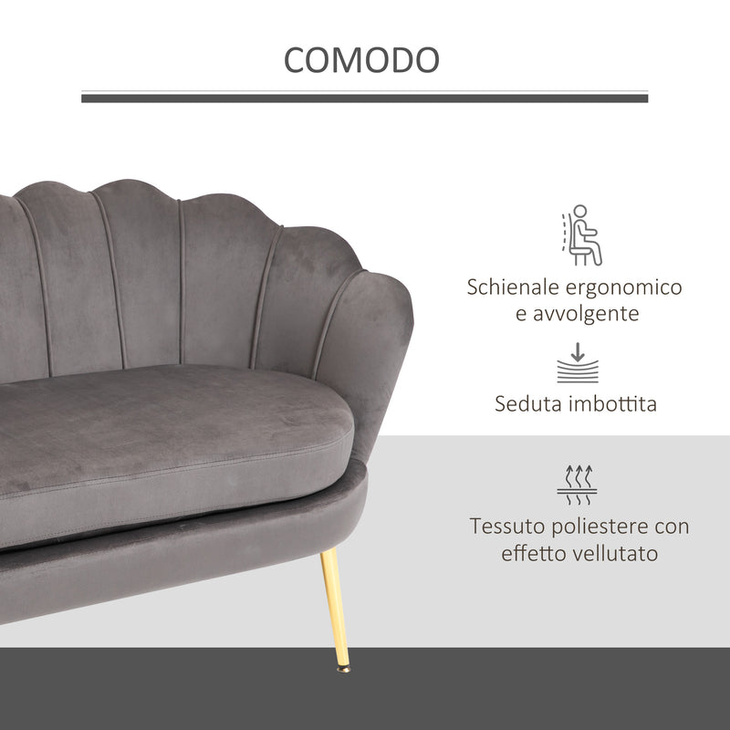 Divano 2 Posti 130x63x73 cm in Velluto Grigio-6