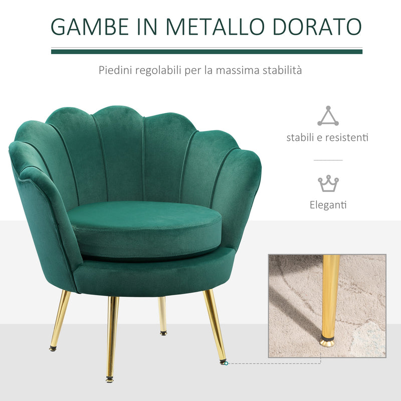 Poltrona Imbottita 76x67x74 cm in Tessuto Vellutato Verde-6