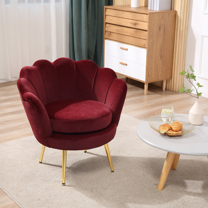 Poltrona Imbottita 76x67x74 cm in Tessuto Vellutato Rosso-2