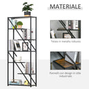 Libreria a Muro 6 Ripiani 64x30x165 cm in Truciolare e Metallo Marrone e Nero-5