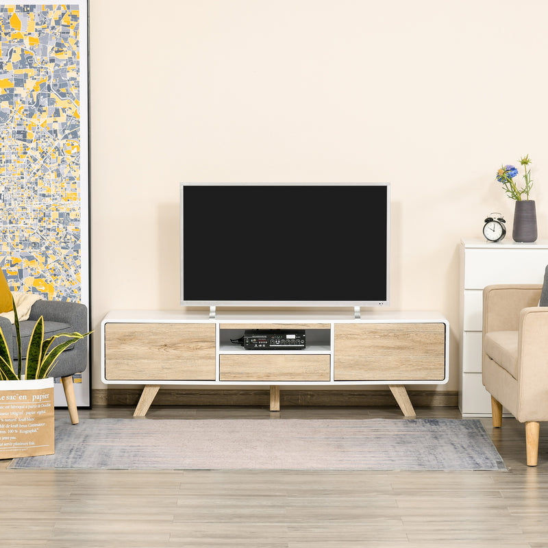 Mobile TV 2 Ante Cassetto e Vano Centrale 160x40x45 cm in MDF Bianco e Legno-2