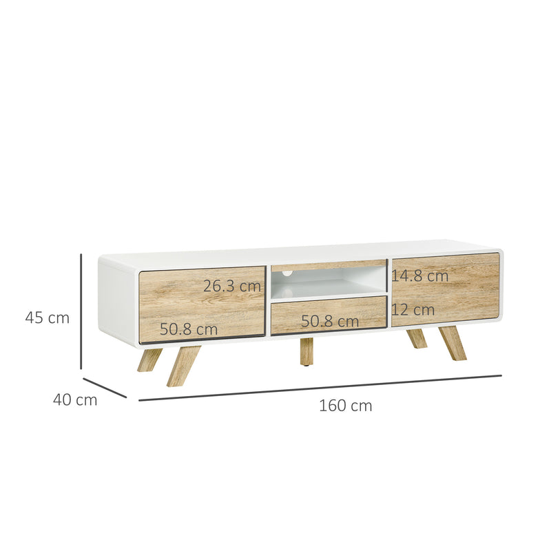 Mobile TV 2 Ante Cassetto e Vano Centrale 160x40x45 cm in MDF Bianco e Legno-3