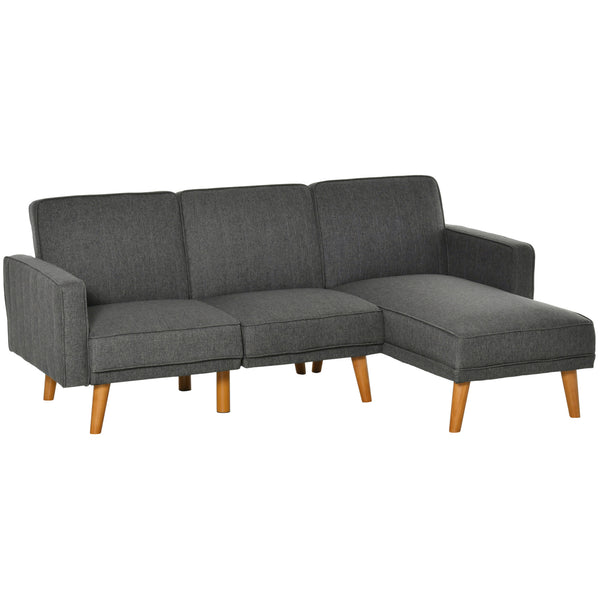 Canapé d'angle convertible 194x134x78 cm avec péninsule en bois et tissu gris foncé online