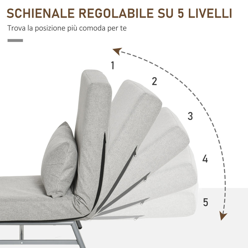 Poltrona Letto Singolo Trasformabile 73x60x81 cm Schienale Reclinabile Grigia-5