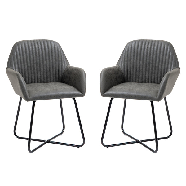 online Lot de 2 Chaises Rembourrées 60x56,5x85 cm en Simili Cuir Gris