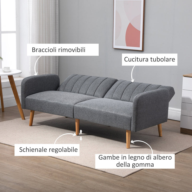 Divano Letto 2 Posti 173x75x73 cm in Tessuto Grigio-6