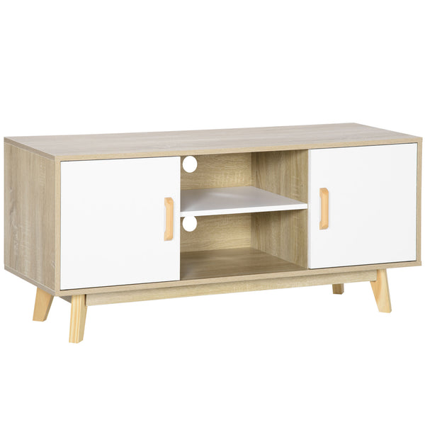 Meuble TV 2 Étagères 2 Portes 120x40x55 cm pour TV jusqu'à 55" en Bois Naturel et Blanc online