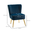 Poltrona Moderna Imbottita 56x65,5x82,5 cm in Tessuto Vellutato Blu-3