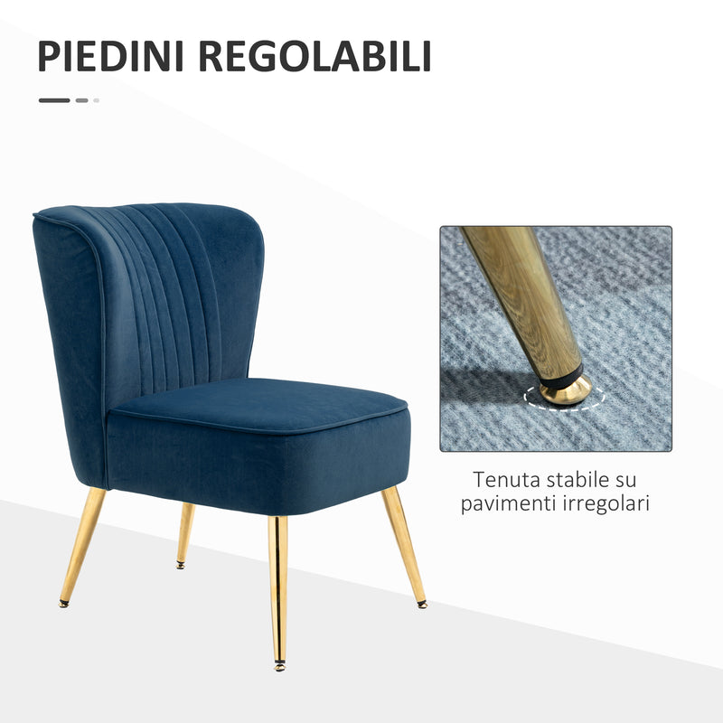 Poltrona Moderna Imbottita 56x65,5x82,5 cm in Tessuto Vellutato Blu-6