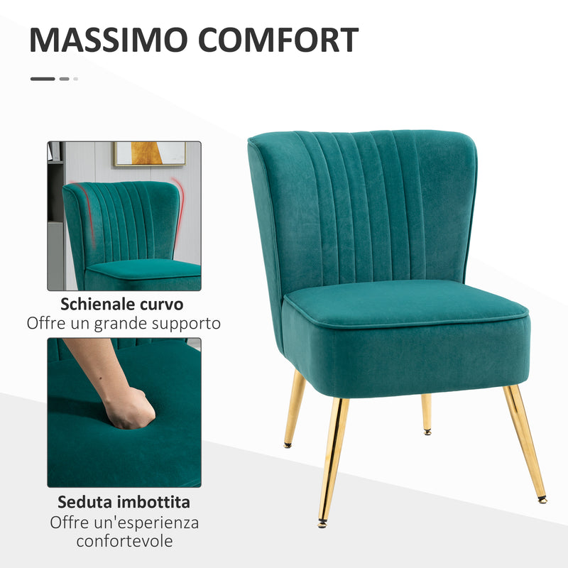 Poltrona Moderna Imbottita 56x65,5x82,5 cm in Tessuto Vellutato Verde-6