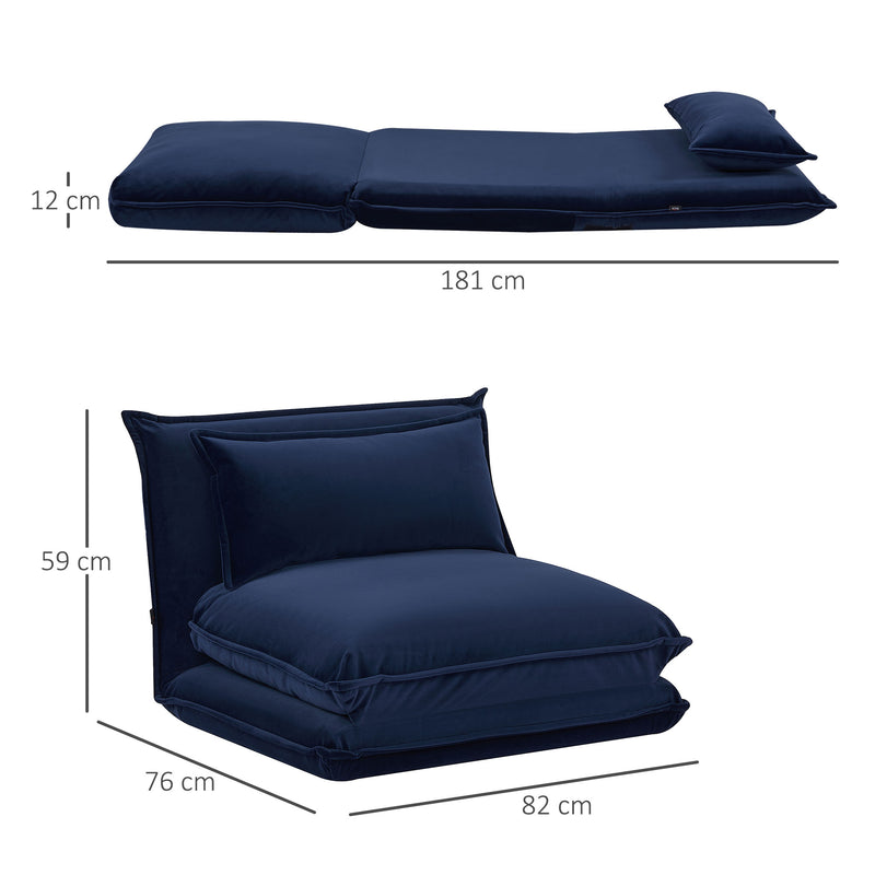 Poltrona da Pavimento 82x76x59 cm in Tessuto Effetto Velluto Blu Scuro-3