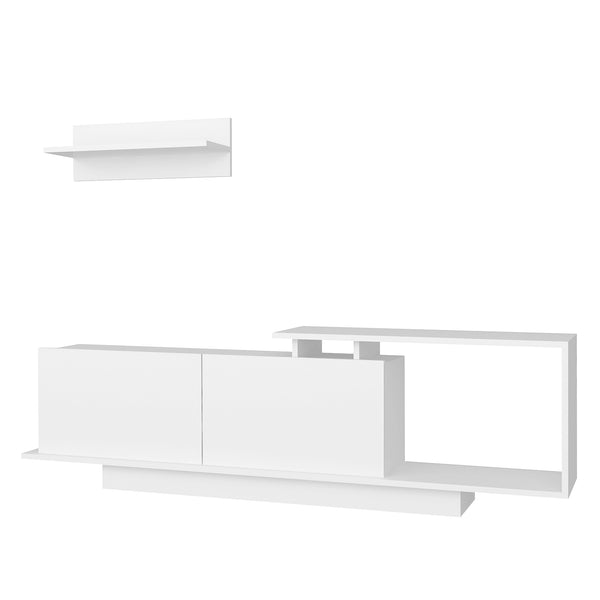 Meuble TV 180x29,6x45 cm avec armoires et étagère suspendue en bois blanc prezzo