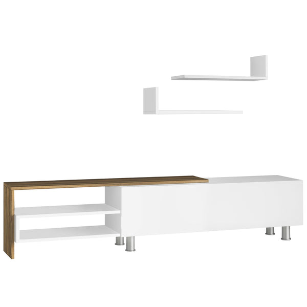 Meuble TV 180x29,5x41,3 cm avec étagères et meuble en bois blanc sconto