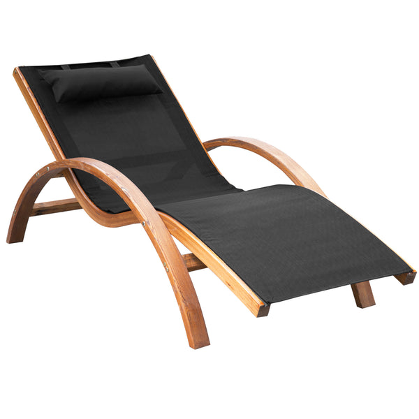 Chaise Longue Transat 165x72x86 cm en Bois et Tissu Filet Noir prezzo