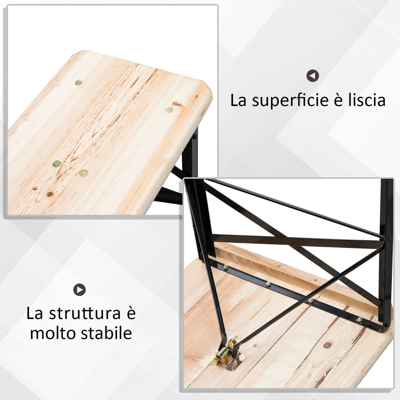 Set Birreria da Giardino Pieghevole in Legno Tavolo 120x50 cm 2 Panche  Breuer Abete-4